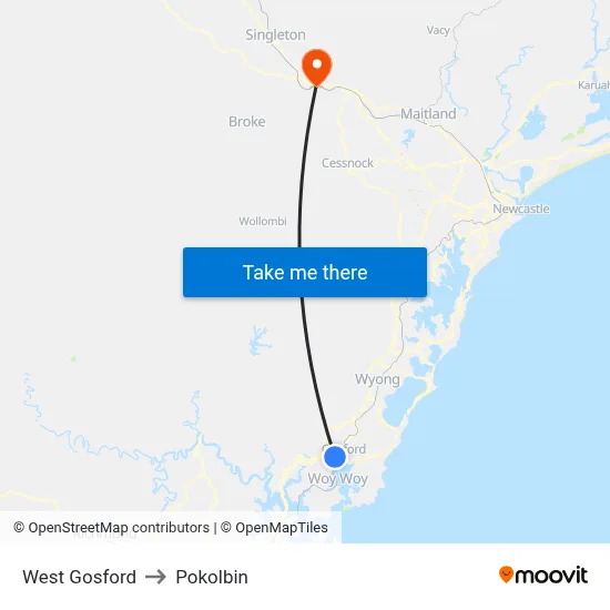 West Gosford to Pokolbin map