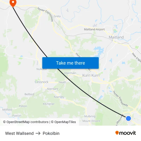 West Wallsend to Pokolbin map