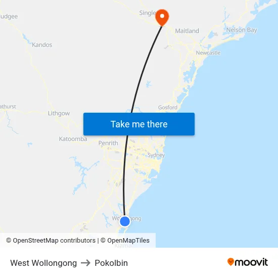 West Wollongong to Pokolbin map
