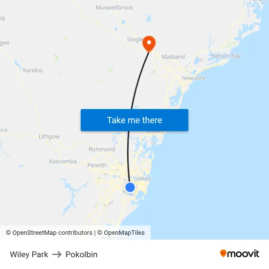 Wiley Park to Pokolbin map
