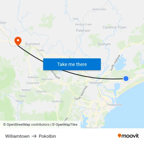 Williamtown to Pokolbin map