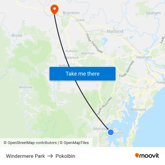 Windermere Park to Pokolbin map
