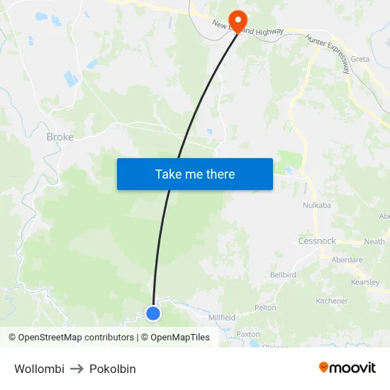 Wollombi to Pokolbin map