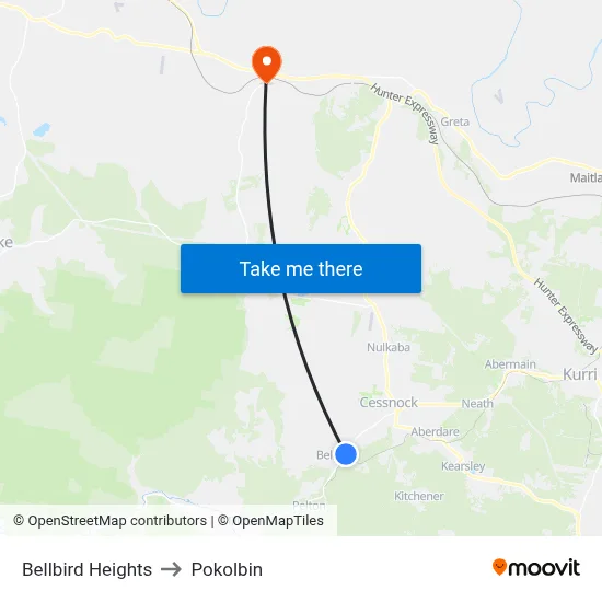 Bellbird Heights to Pokolbin map