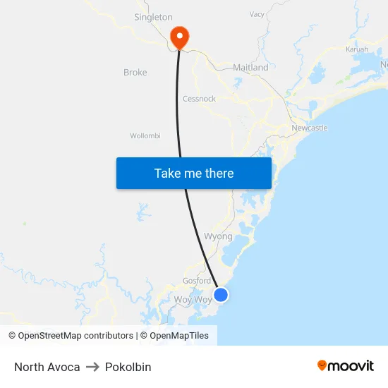 North Avoca to Pokolbin map