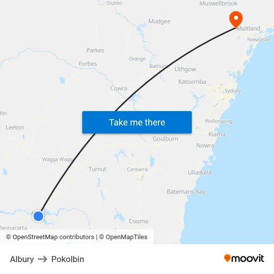 Albury to Pokolbin map