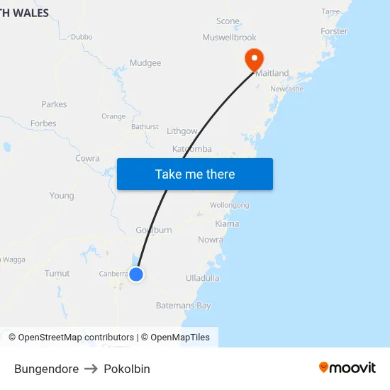 Bungendore to Pokolbin map