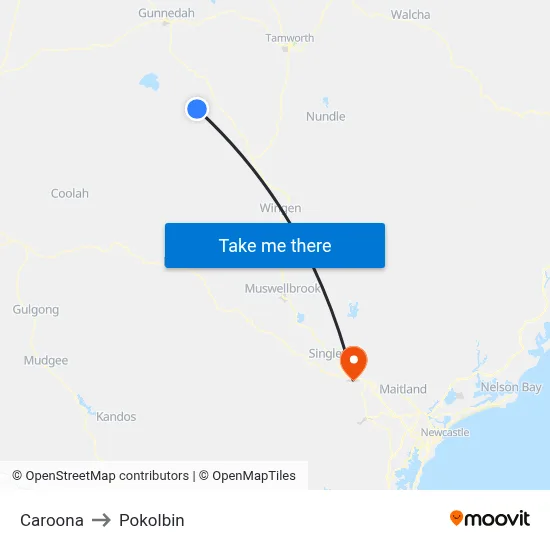 Caroona to Pokolbin map