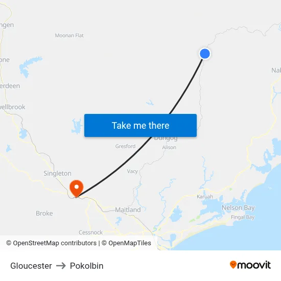 Gloucester to Pokolbin map