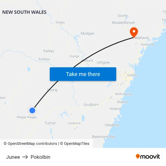 Junee to Pokolbin map