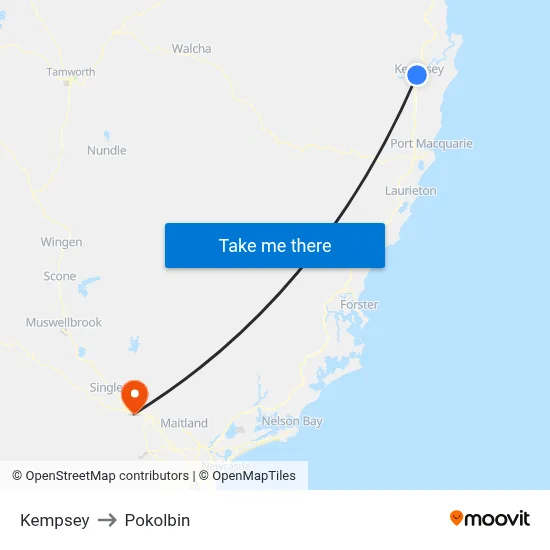 Kempsey to Pokolbin map