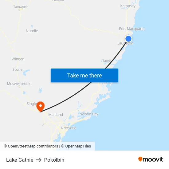 Lake Cathie to Pokolbin map