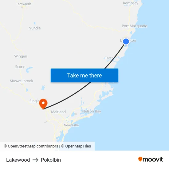 Lakewood to Pokolbin map