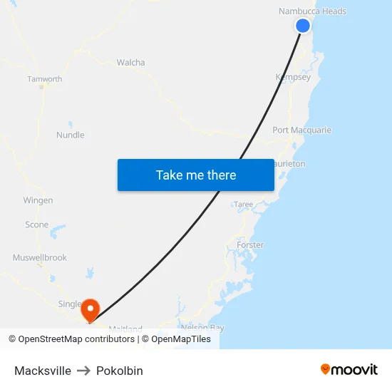Macksville to Pokolbin map