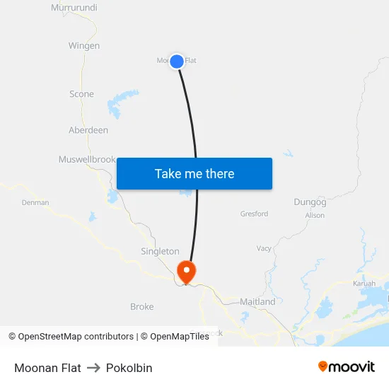 Moonan Flat to Pokolbin map