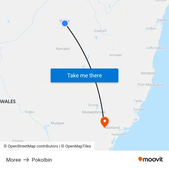 Moree to Pokolbin map