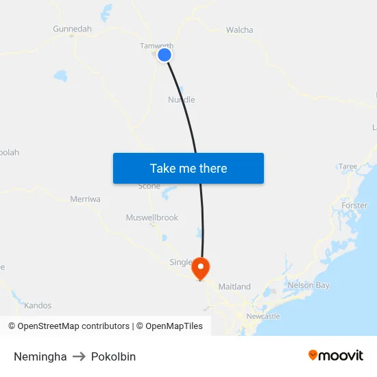 Nemingha to Pokolbin map