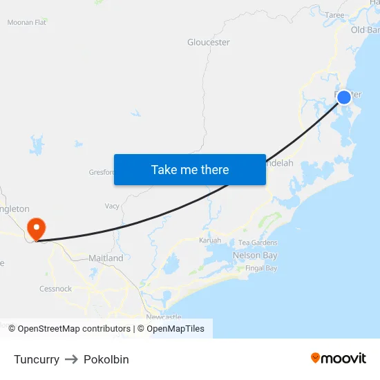 Tuncurry to Pokolbin map