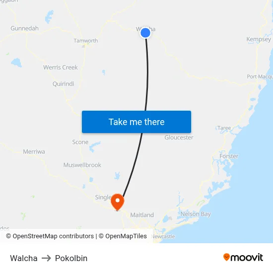 Walcha to Pokolbin map