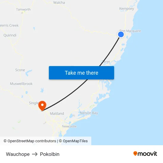 Wauchope to Pokolbin map