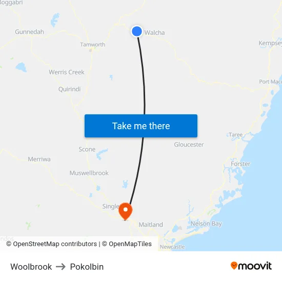 Woolbrook to Pokolbin map