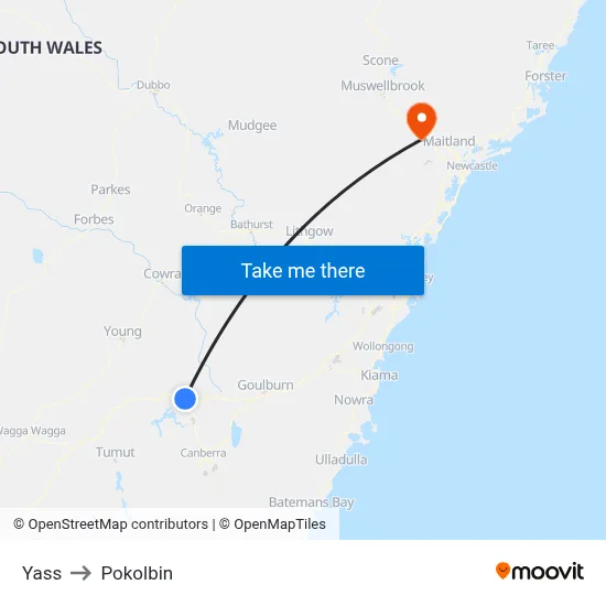 Yass to Pokolbin map