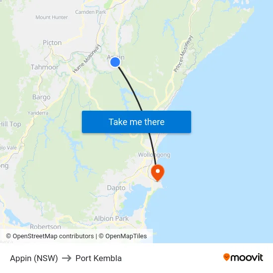 Appin (NSW) to Port Kembla map