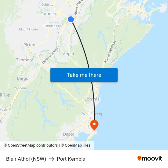 Blair Athol (NSW) to Port Kembla map