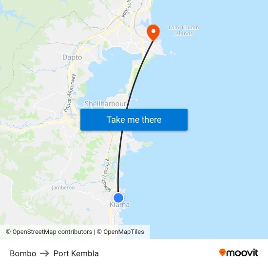 Bombo to Port Kembla map