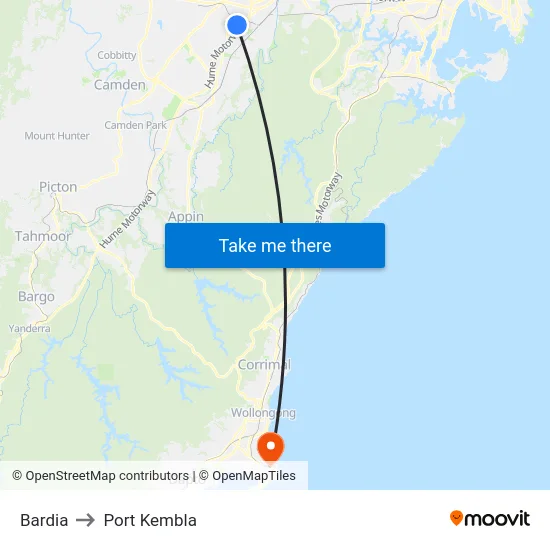 Bardia to Port Kembla map