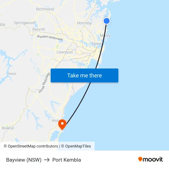 Bayview (NSW) to Port Kembla map