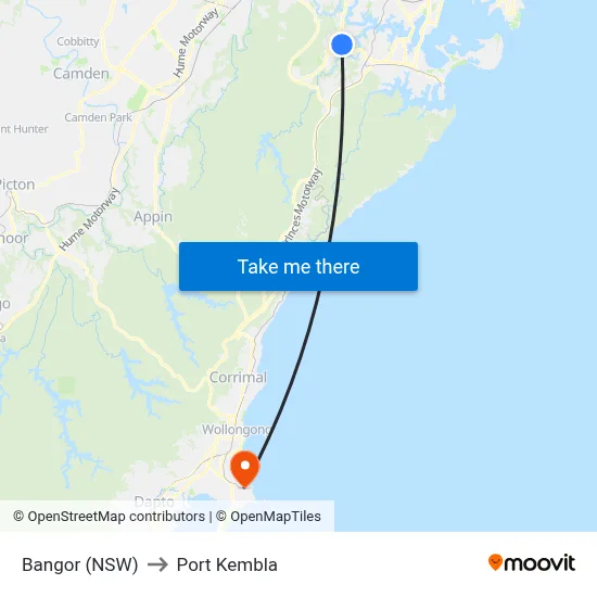 Bangor (NSW) to Port Kembla map