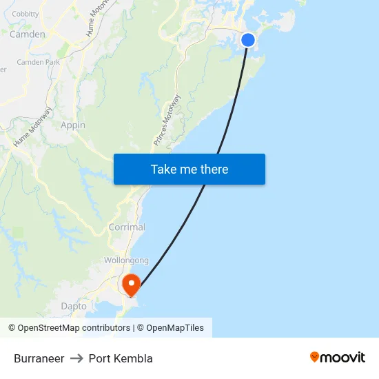 Burraneer to Port Kembla map
