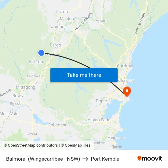 Balmoral (Wingecarribee - NSW) to Port Kembla map