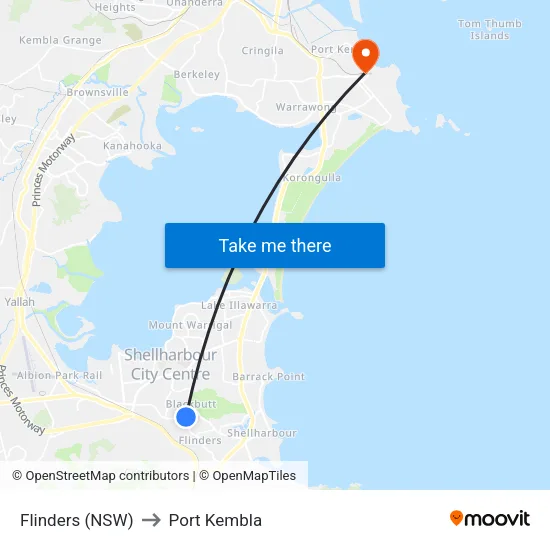 Flinders (NSW) to Port Kembla map