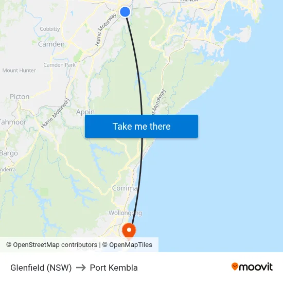 Glenfield (NSW) to Port Kembla map