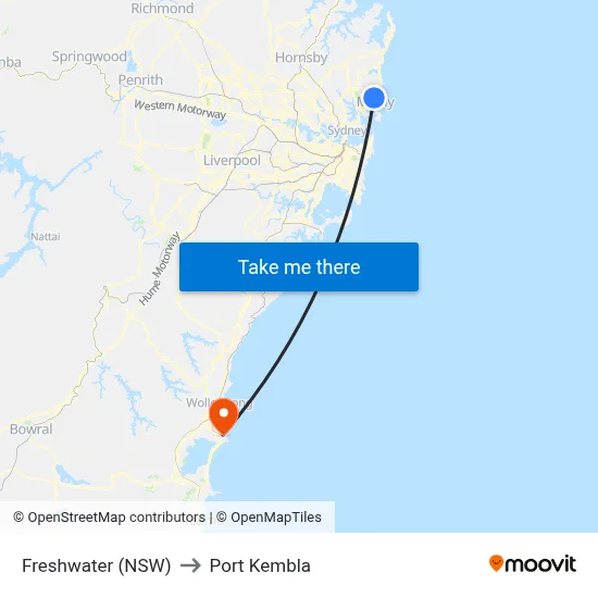 Freshwater (NSW) to Port Kembla map