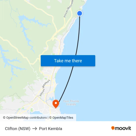Clifton (NSW) to Port Kembla map
