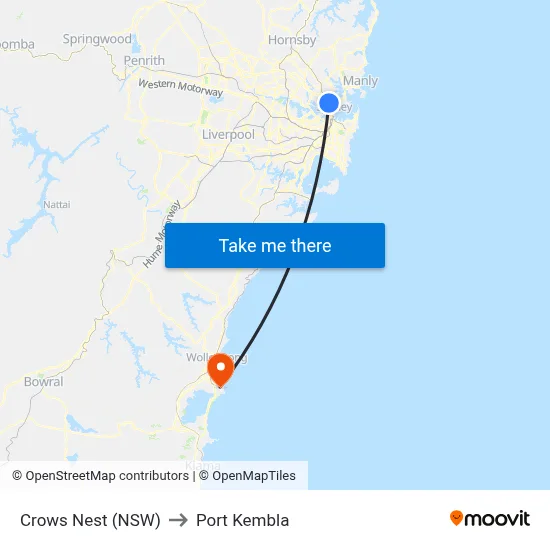 Crows Nest (NSW) to Port Kembla map