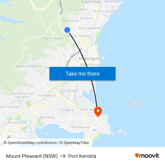 Mount Pleasant (NSW) to Port Kembla map