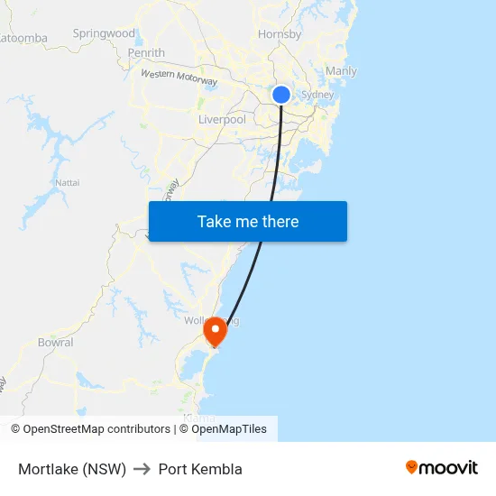 Mortlake (NSW) to Port Kembla map