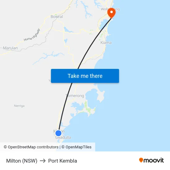 Milton (NSW) to Port Kembla map