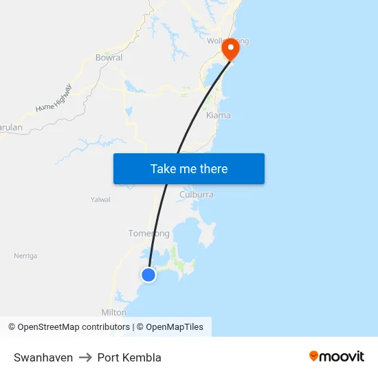 Swanhaven to Port Kembla map