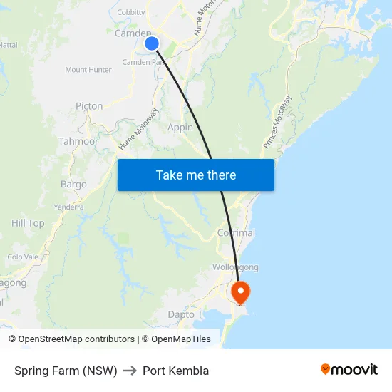 Spring Farm (NSW) to Port Kembla map
