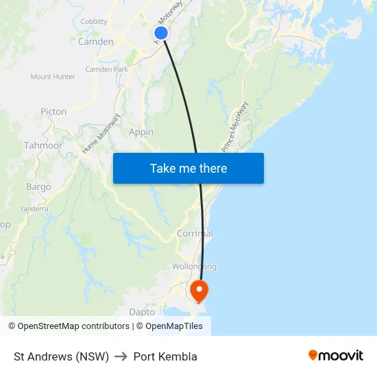 St Andrews (NSW) to Port Kembla map
