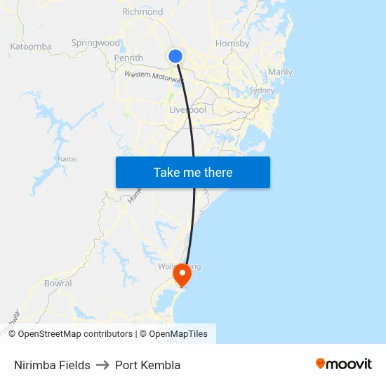 Nirimba Fields to Port Kembla map