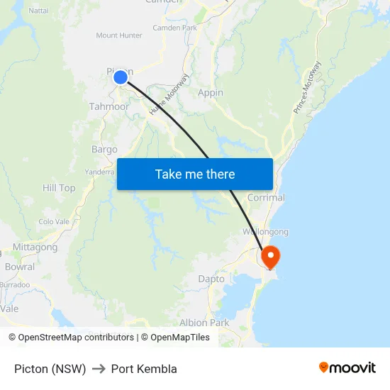 Picton (NSW) to Port Kembla map