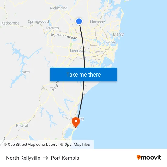 North Kellyville to Port Kembla map