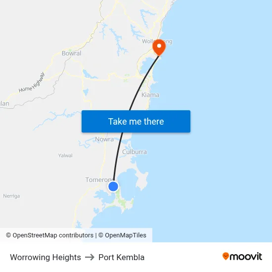 Worrowing Heights to Port Kembla map