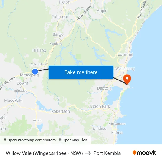 Willow Vale (Wingecarribee - NSW) to Port Kembla map